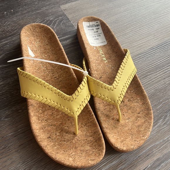 NWT Jack Rogers yellow tan cork thong slide flip flop sandals 10 - Picture 5 of 6